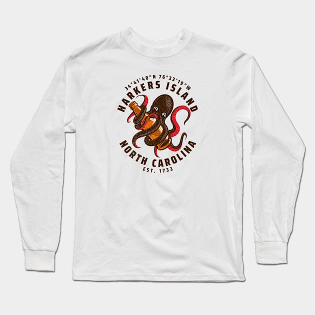 Harkers Island, NC Octopus Summer Vacation Long Sleeve T-Shirt by Contentarama